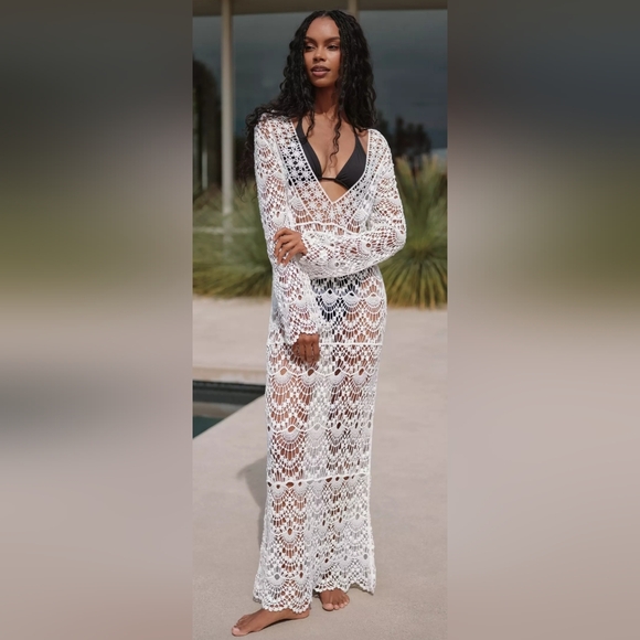 anthropologie white crochet dress By Anthropologie Crochet Halter Maxi Dress